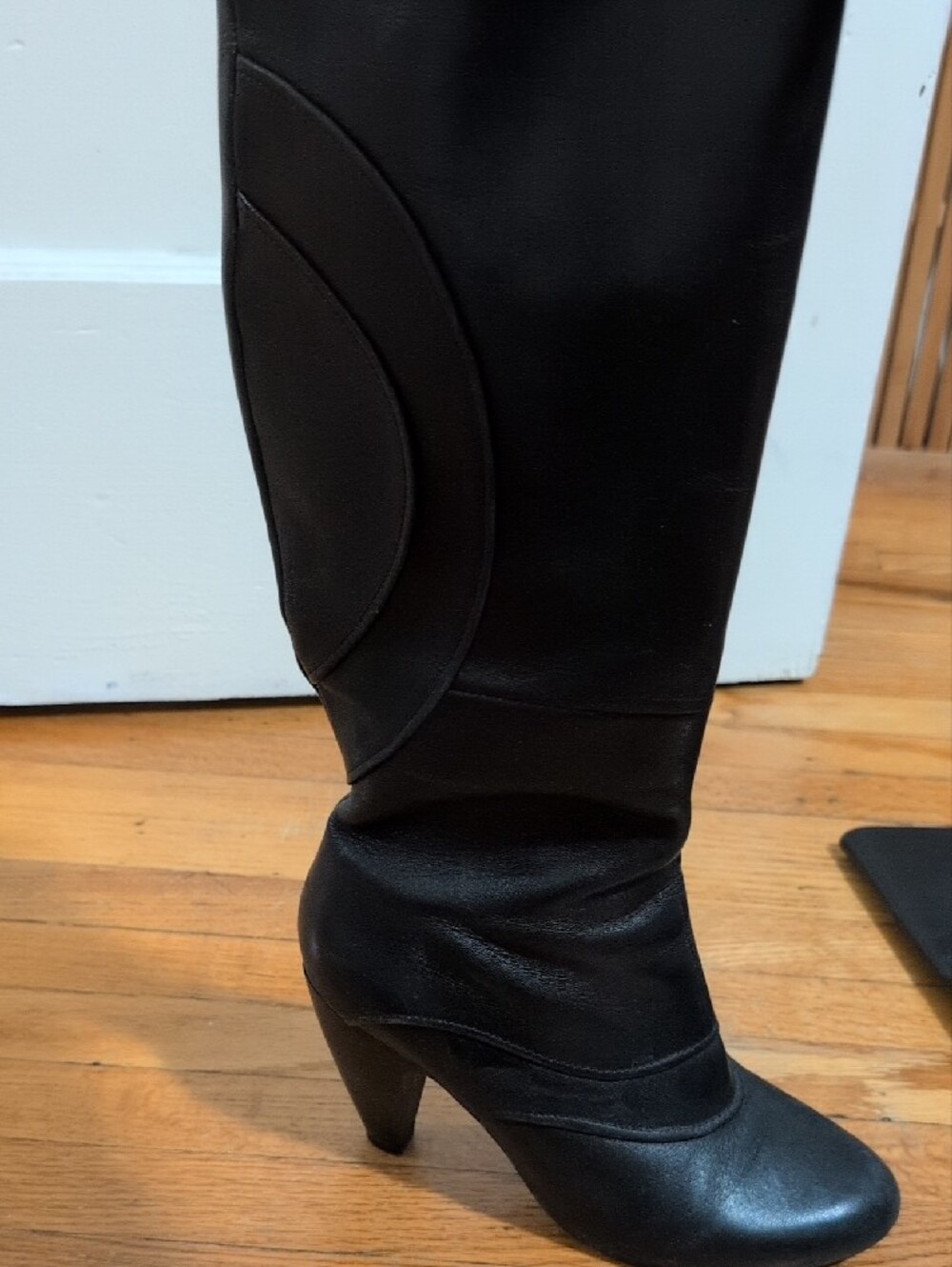 Miz Mooz Black Leather Over-the-Knee Block Heel Boots - Picture 10 of 10